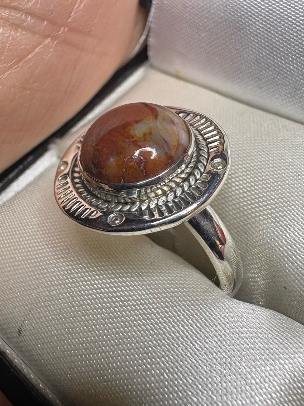 Ring Petrified Wood Polished Cabochon 925 Sterling Silver Southwestern - Picture 3 of 10